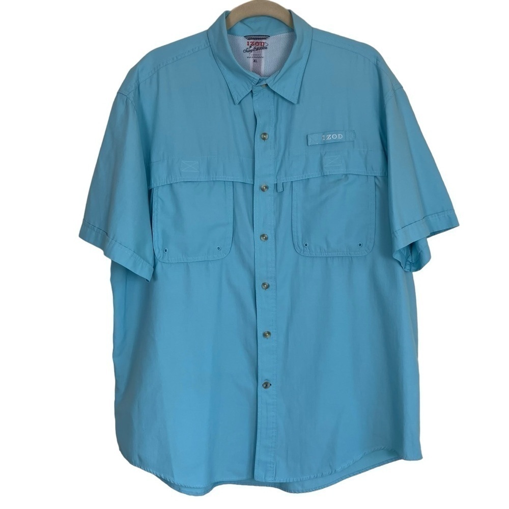 IZOD Surfcaster Vented Button-Down Shirt Outdoor Fishing Hiking Aqua Blue Sz XL